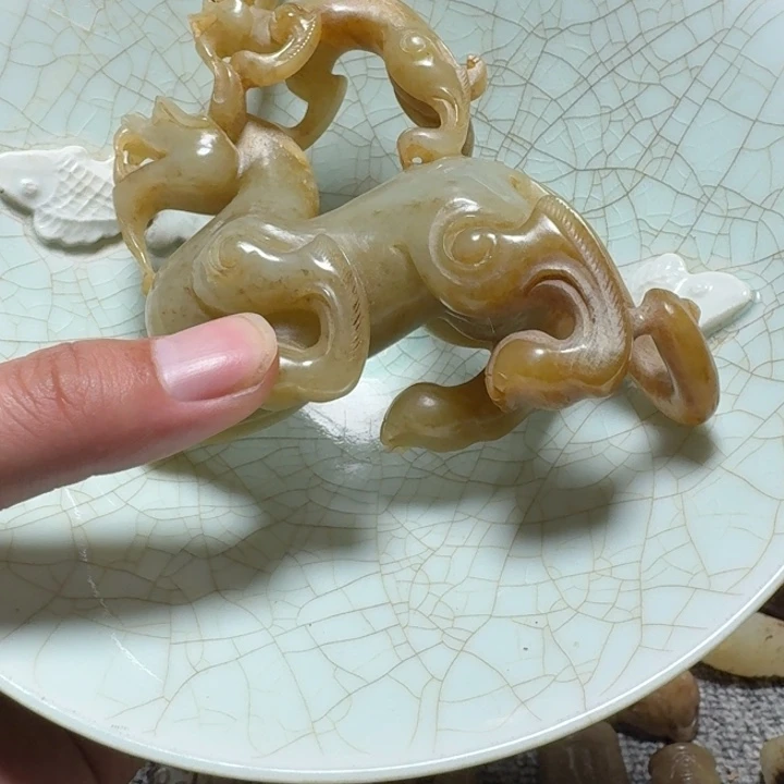 爱***手瓷片双鱼青瓷开片大碗
