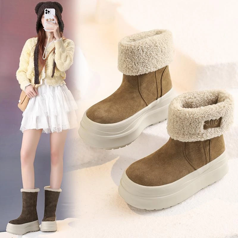 爱穿高跟鞋的吴大叔两穿雪地靴2025冬季新款厚底增高大棉保暖靴子