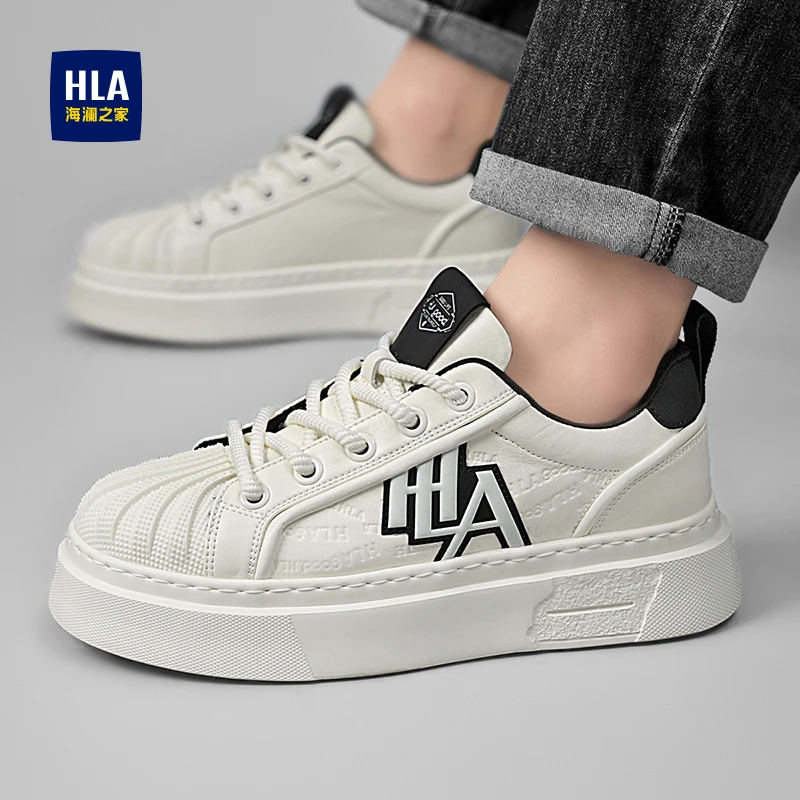 HLA/海澜之家2025秋季厚底增高小白鞋新款时尚百搭休闲板鞋软底