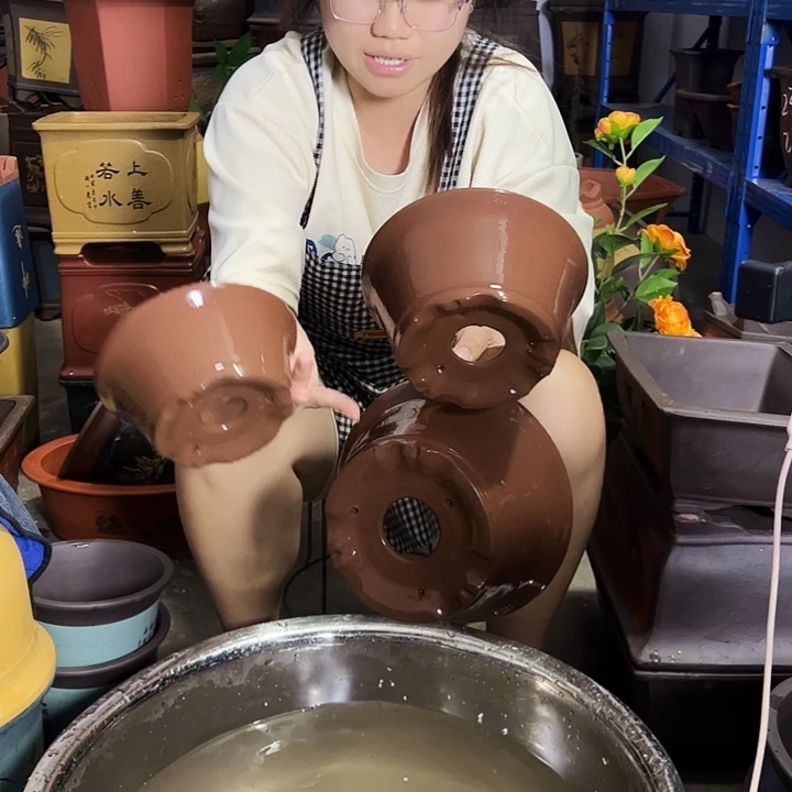 宜兴紫砂花盆朱泥三件套碗盆