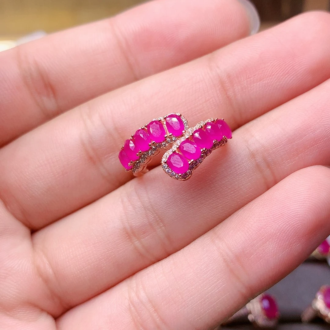 红宝石戒指银S925镶嵌