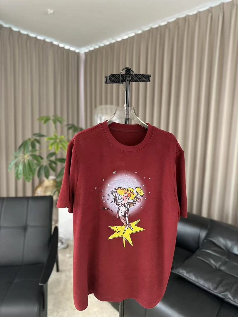 【柳青女装】2025春季新款T恤百搭红色五角星卡通印花短袖