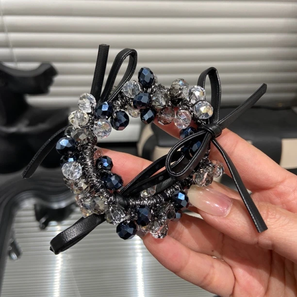 E4010法式水晶蝴蝶结细发圈贵气女高级感头圈发绳气质扎头  皮筋