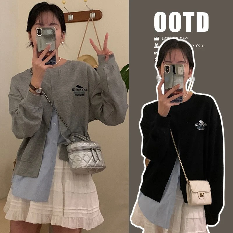 2025新款秋冬孕妈韩系简约假两件衬衣拼卫衣