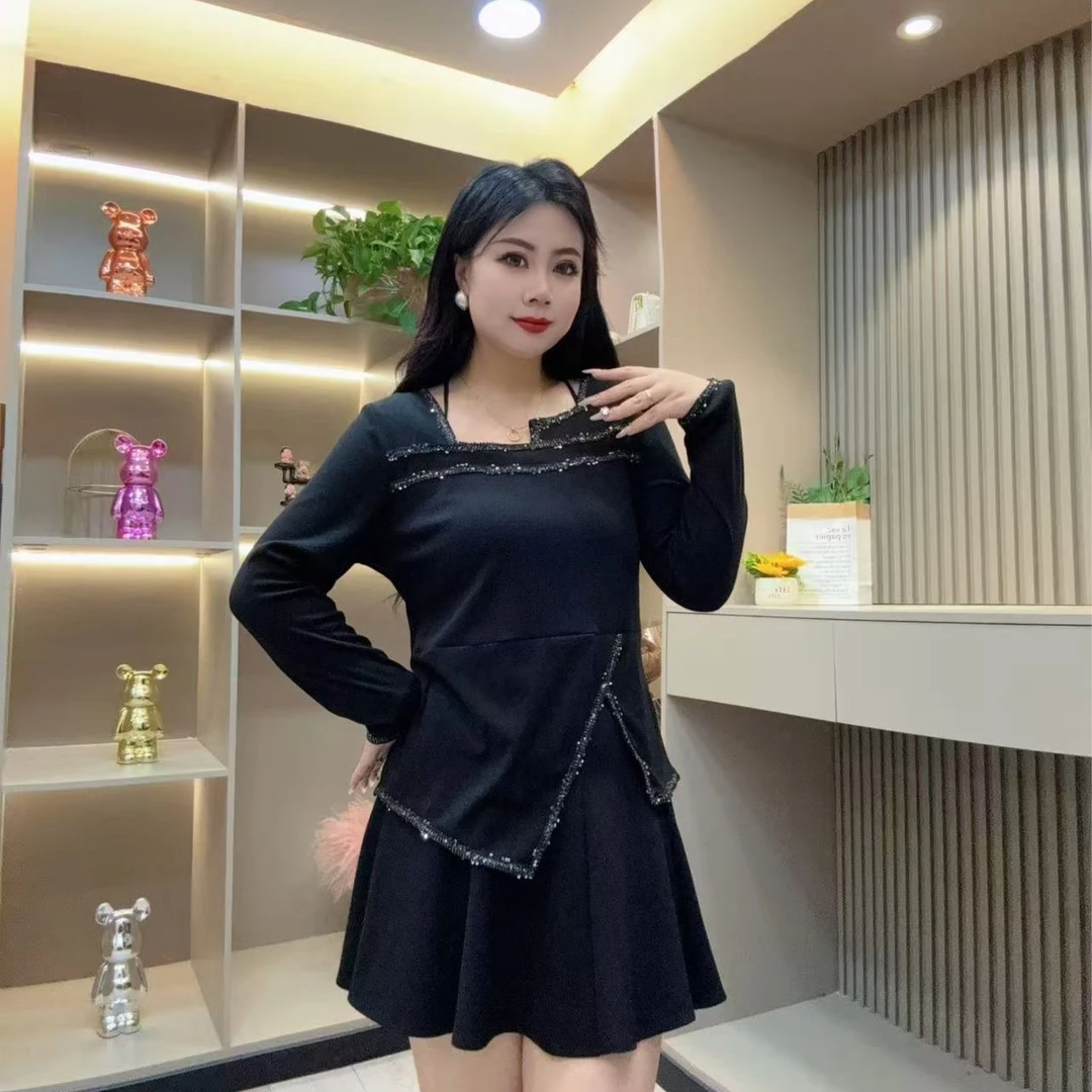 秋季小衫-檬 9197时尚潮流亮片设计收腰显瘦款胖MM大码女装新款