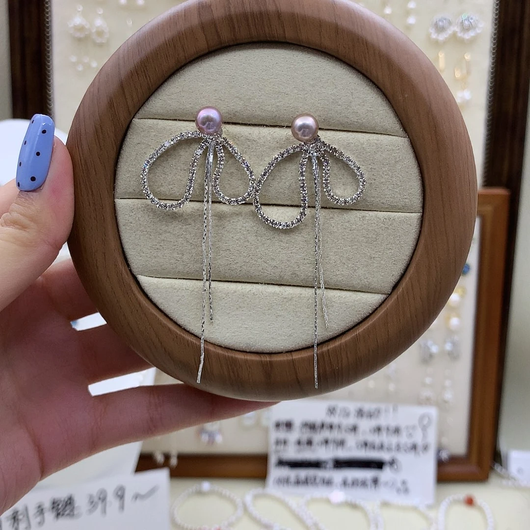 淡水珍珠银S925镶嵌耳饰