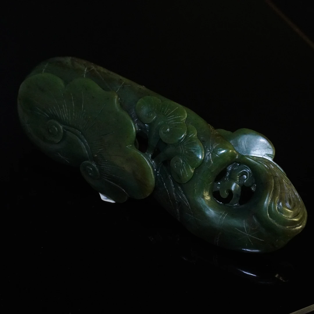 清晚期和田碧玉如意摆件/HY011630/金玉良缘/槐荫山房