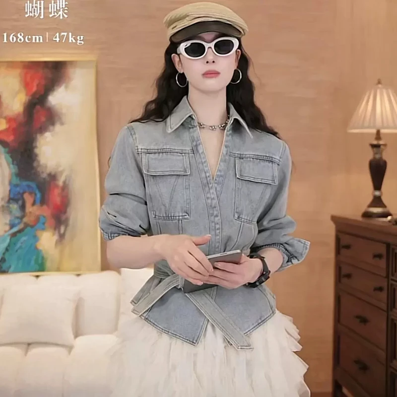 欧货复古洗水工艺收腰短外套女2025早春新款时尚显瘦带腰带开衫潮