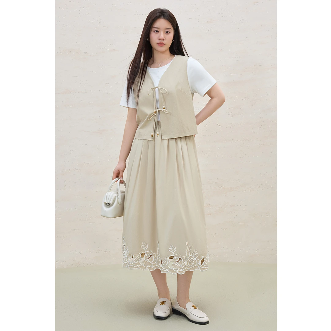 独束微胖大码女装显瘦系带串珠工字马甲通勤百搭背心25DS82116