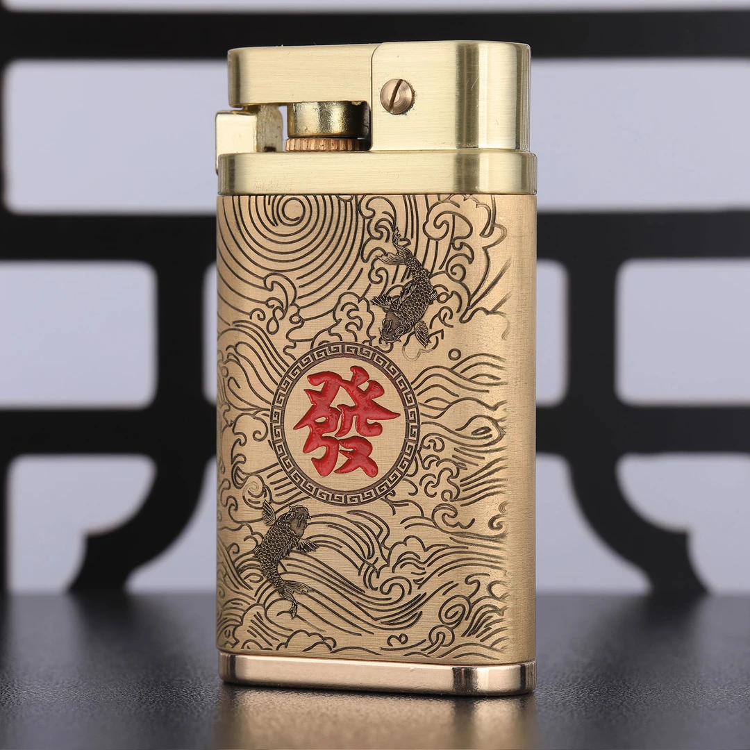 顺风顺水顺财神黄铜煤油打火机手工机怀旧高档弹射点火男士送礼