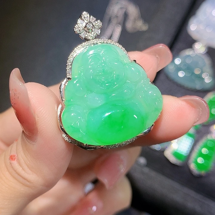 翡翠18K金镶嵌吊坠(不含链)