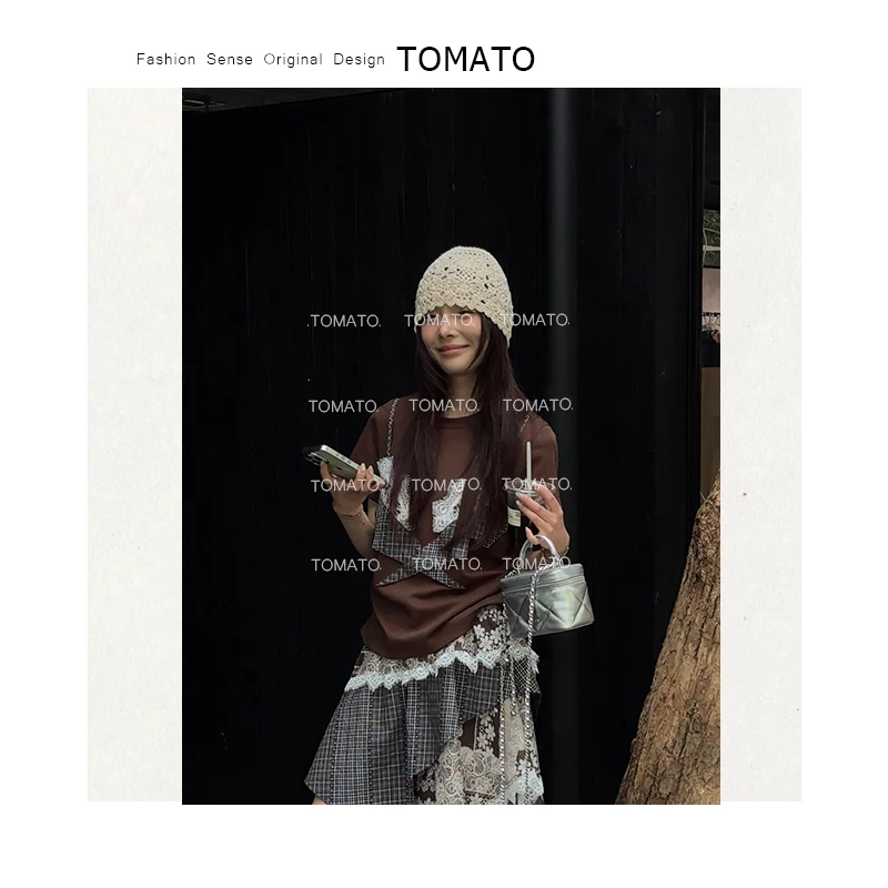【TomaTo】曙光 新款正肩显瘦设计夏季假两件吊带短袖上衣C25T17246