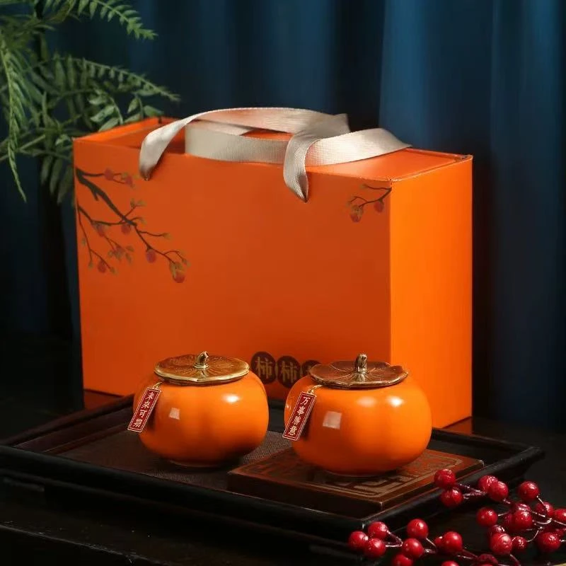 送礼柿柿如意礼盒装茶杯壶