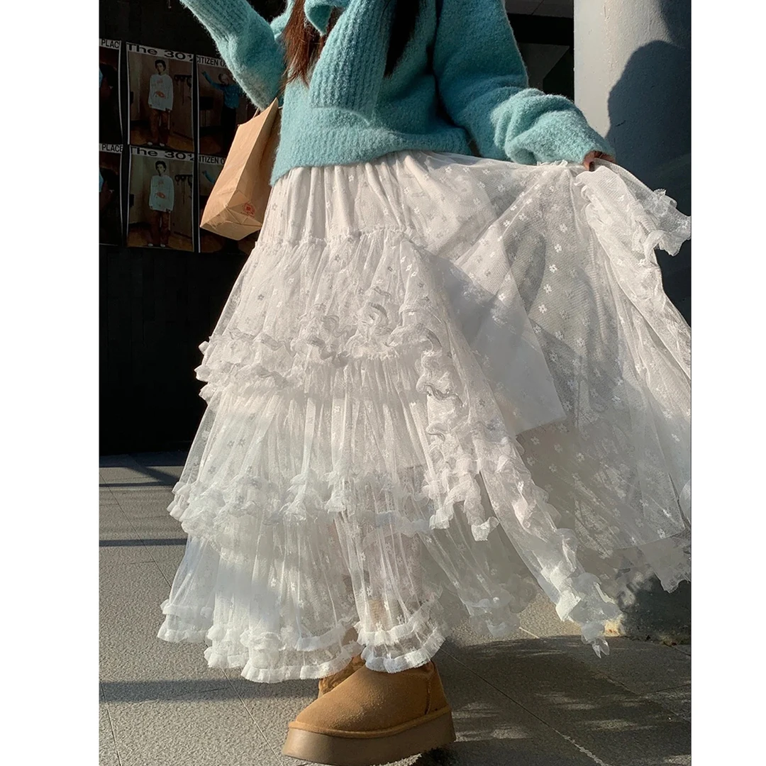 小仙女C3006加绒松紧腰网纱蛋糕裙半身裙