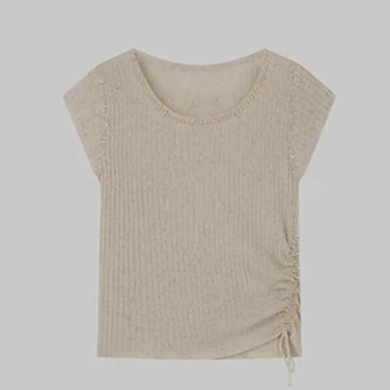 2025春夏高定串珠抽绳设计感高级设计感修身气质简约飞袖针织衫
