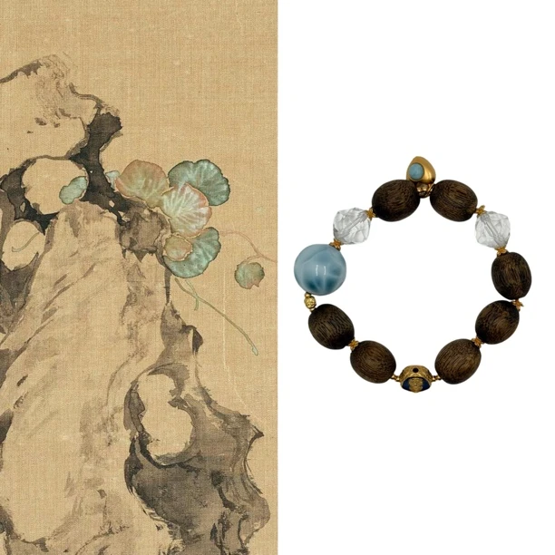 沉香白奇楠沉香手串｜海纹石白水晶｜花果参香