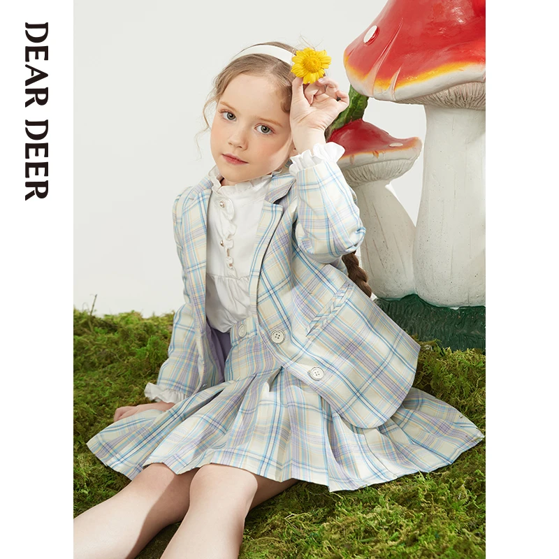 【门店同款】迪迪鹿女大童春秋季JK学院风格子长袖外套女大童