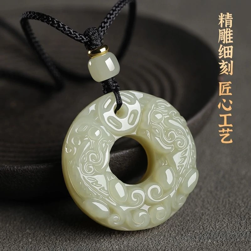 和田玉双面貔貅平安扣
