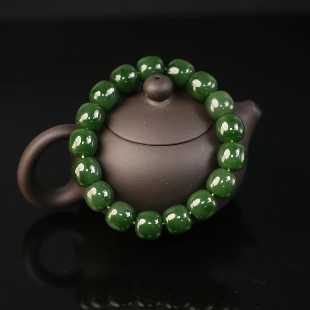 国玉天工碧玉老型珠手串 12*13mm gytg0536 多样性发货