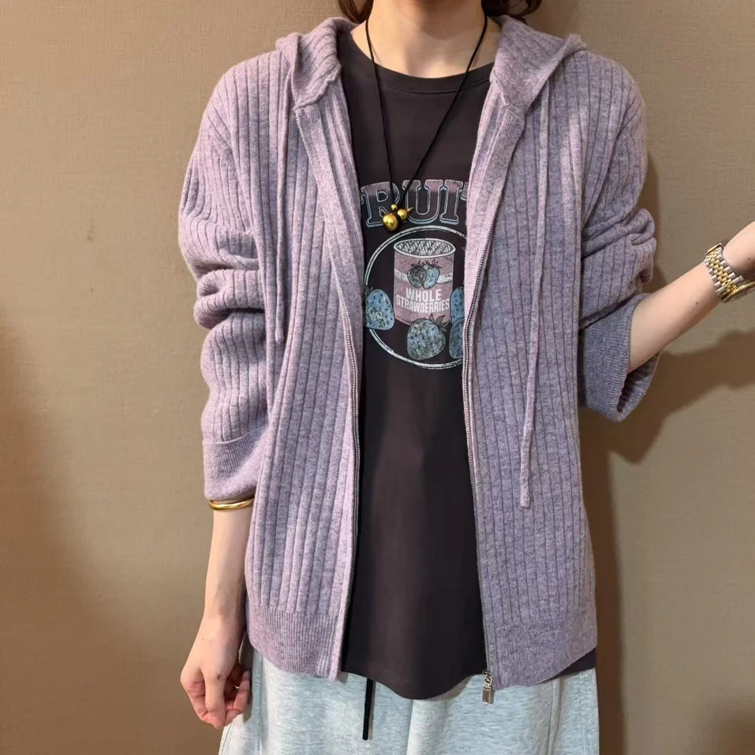 连帽慵懒风拉链开衫