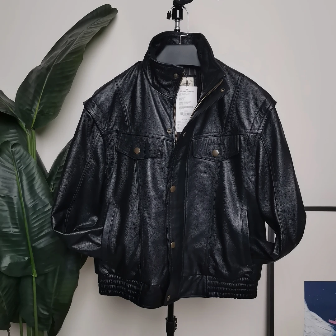 男士皮外套 港版真皮皮衣 飞行服夹克 短款皮外套