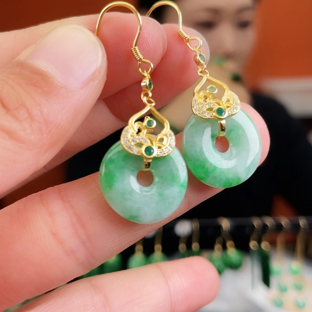 翡翠银S925镶嵌耳饰