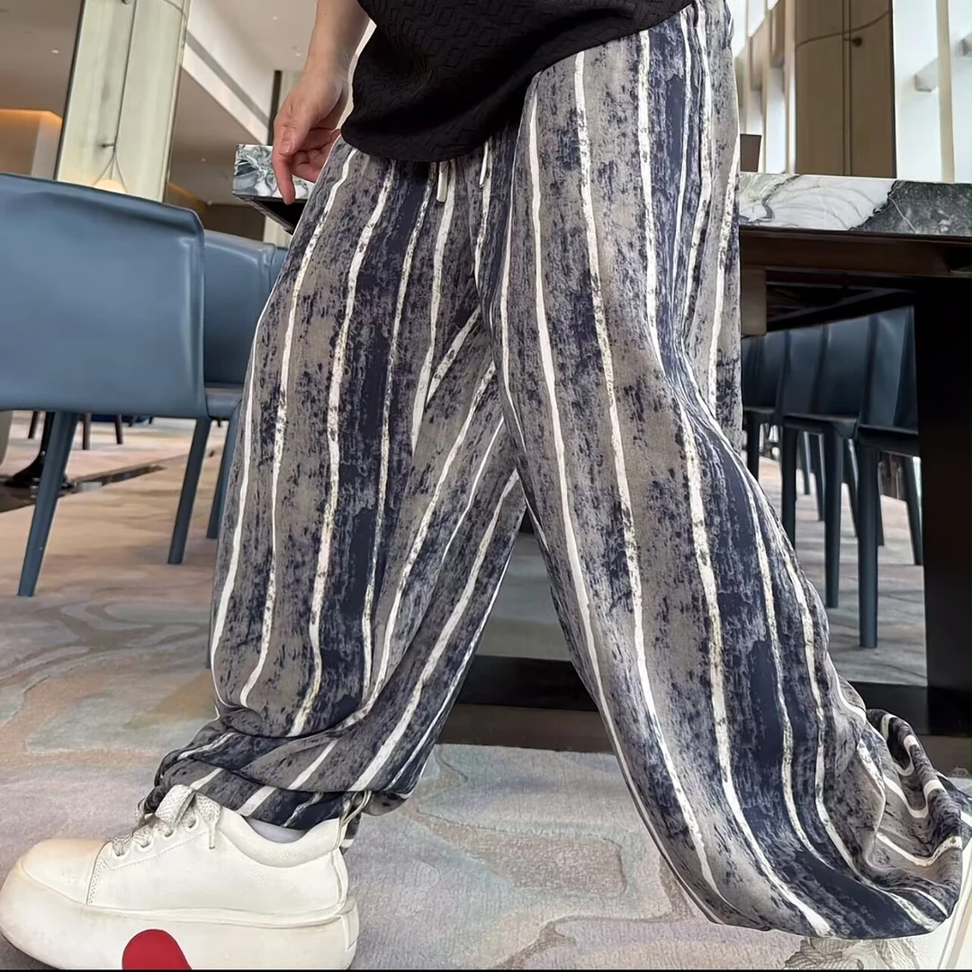 纹泼墨扎染夏季薄款宽松休闲裤男高街感轻奢痞帅垂感潮流时尚长裤