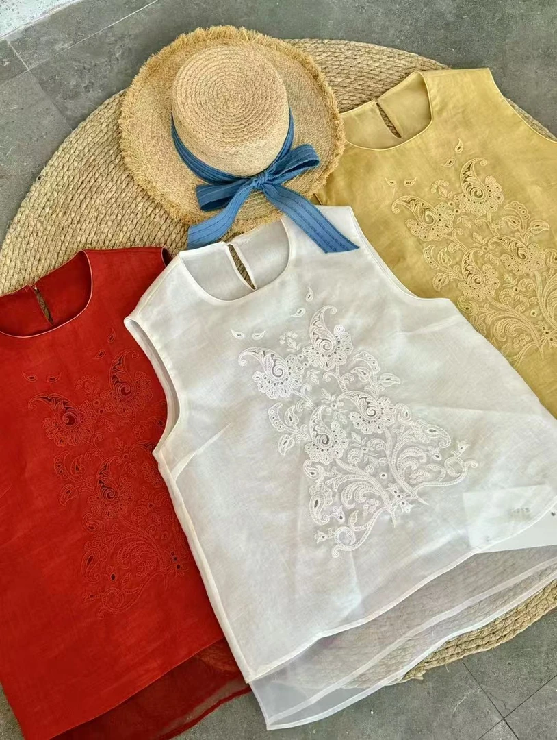 2025夏新款法式重工刺绣薄款显瘦无袖小衫1338