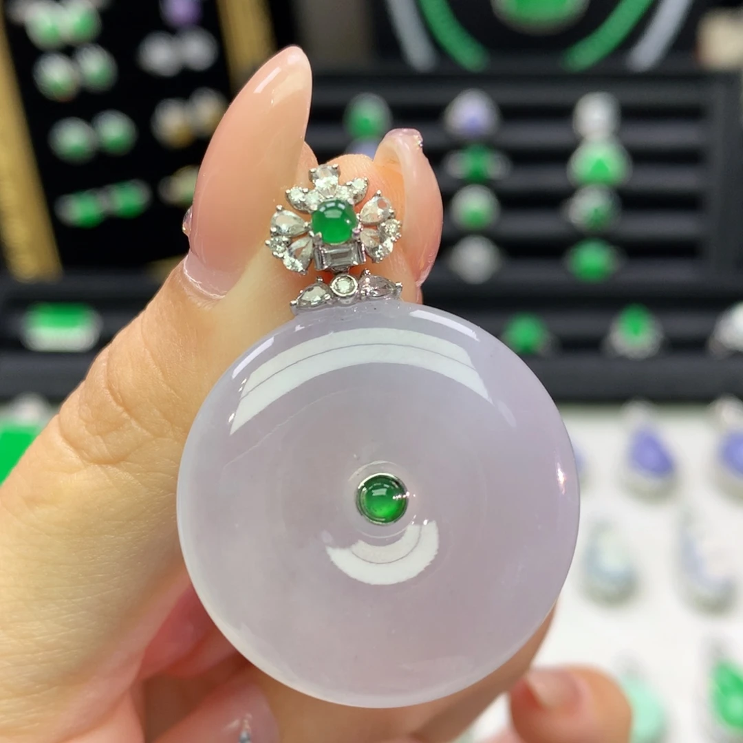吊坠(不含链)18K金镶嵌翡翠