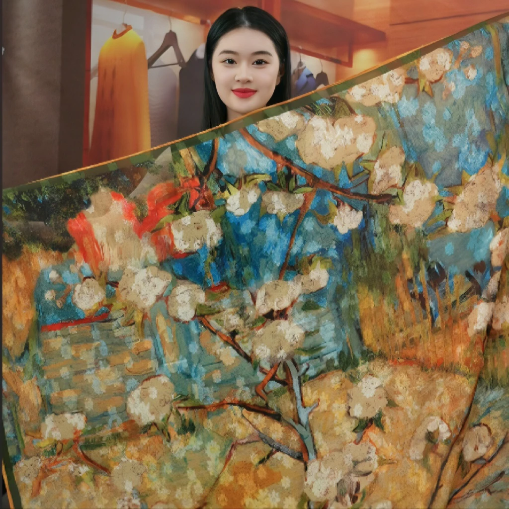 【梵高梨花】140CM香云剪花方巾优雅气质百搭中国风长巾披肩
