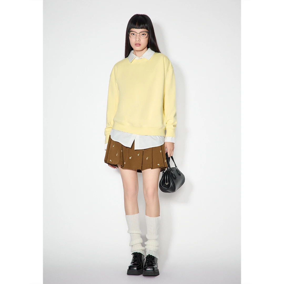 SALT.P可颜2025奶油黄宽松落肩圆领卫衣女休闲风上衣AC35160220