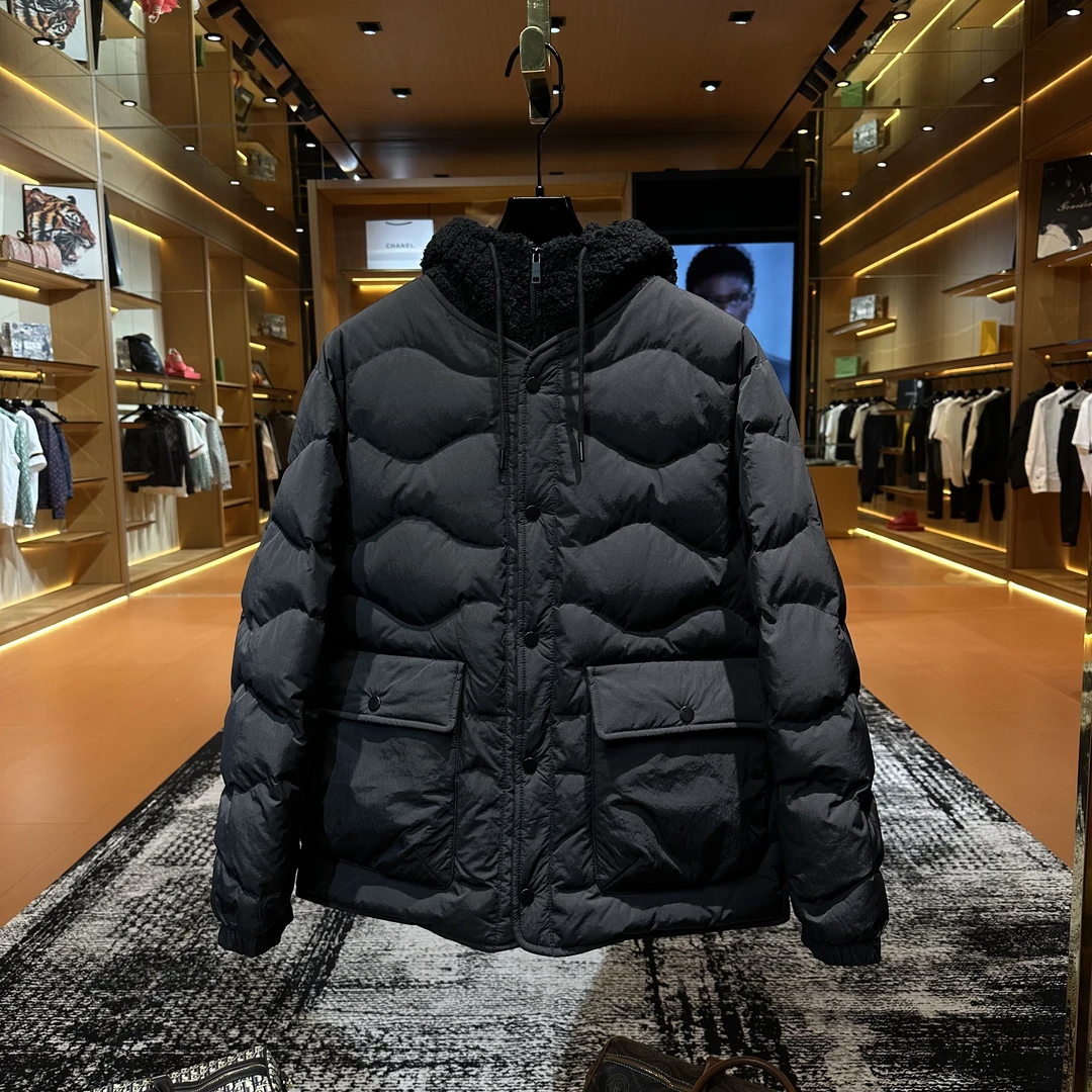 「Y6582」“极简风连帽羽绒服” 简约拼接假俩件百搭连帽保暖羽绒服