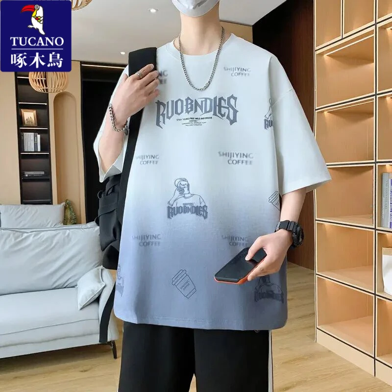 啄木鸟潮流短袖t恤男孩初高中学生2025新款夏装半新款网红款爆款