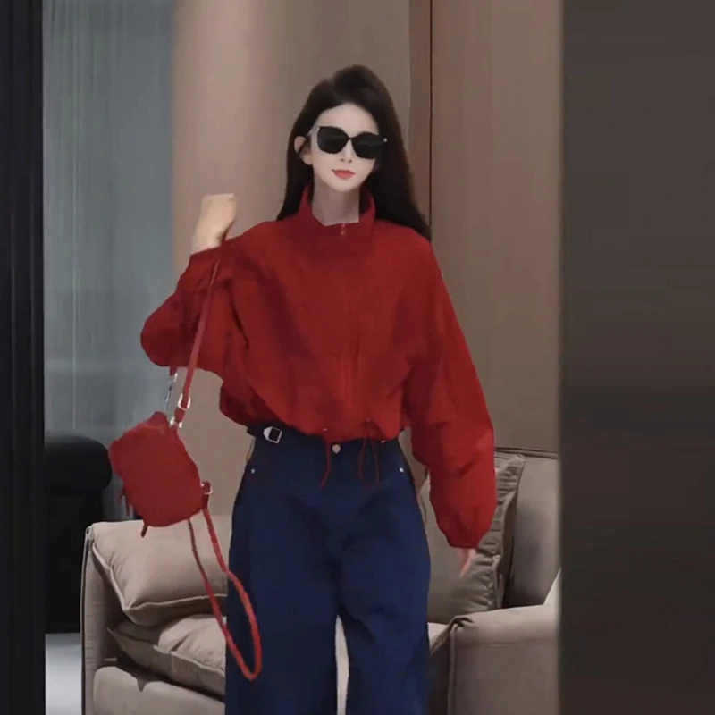 抽绳高领防晒衣外套女薄款2026新款韩系小个子休闲百搭洋气上衣