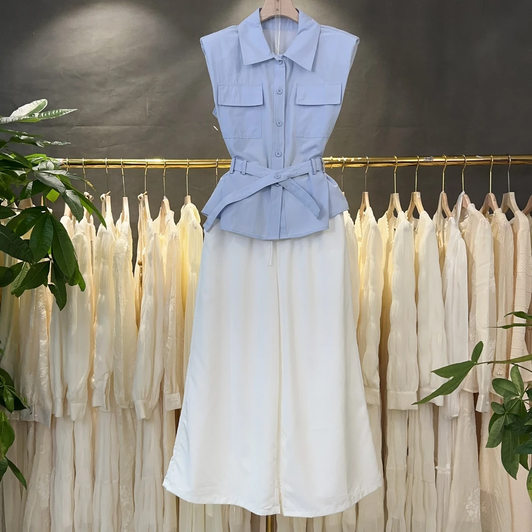 A355 夏季减龄一整套绝美穿搭巨好看无袖衬衫阔腿显瘦气质衬衣
