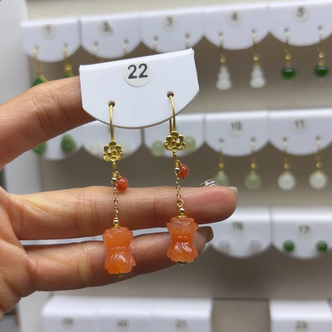 南红玛瑙银S925镶嵌耳饰