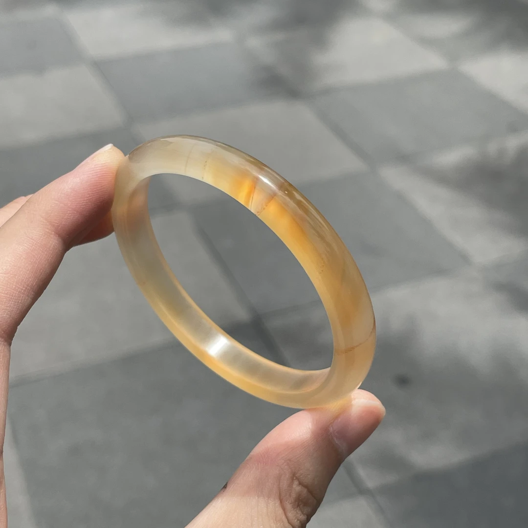 圈口54+正圈橘色细条飘糖飘纹飘细沙-玛瑙