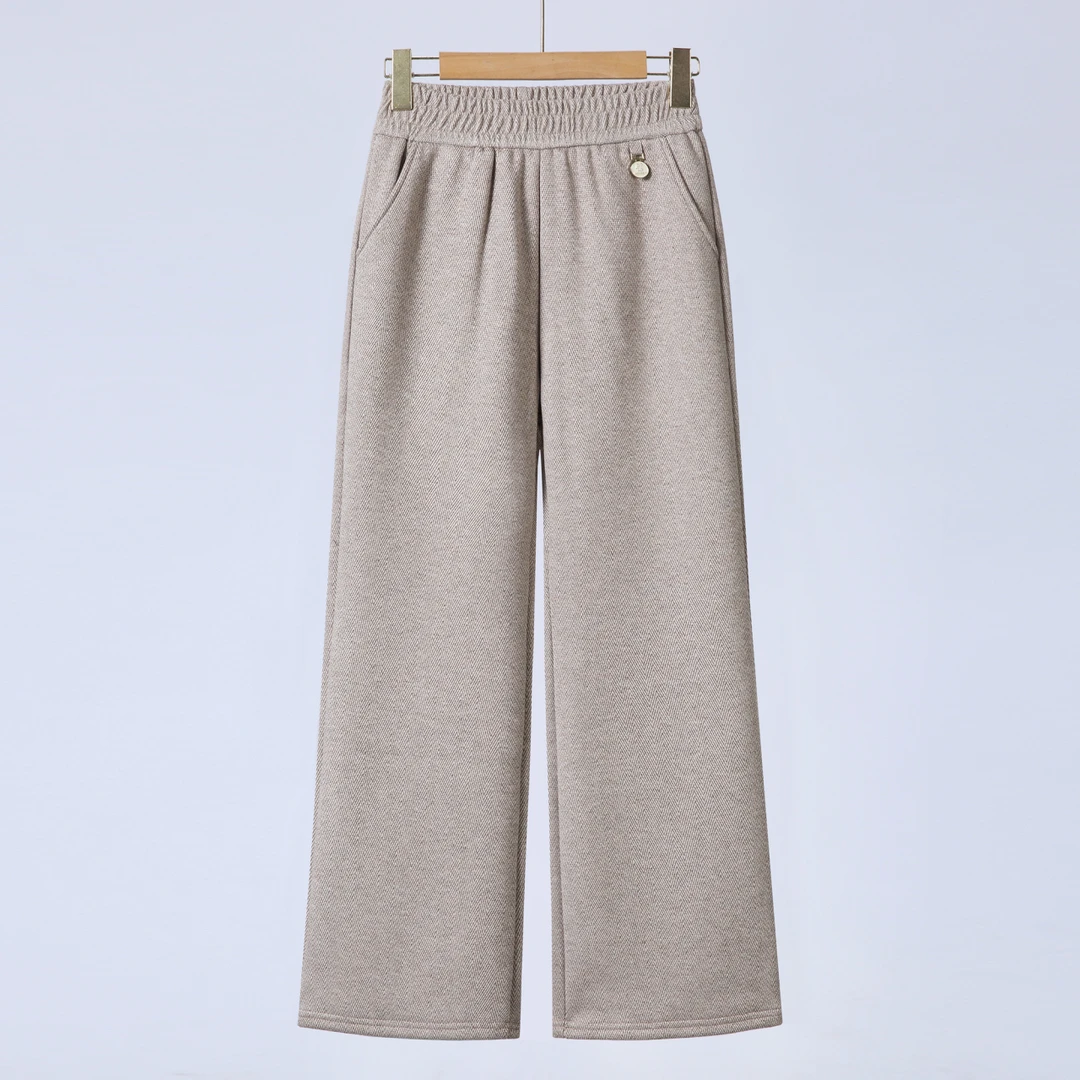 妈妈高腰直筒裤中老年女装肌理休闲风长裤妈妈装冬季加绒加厚