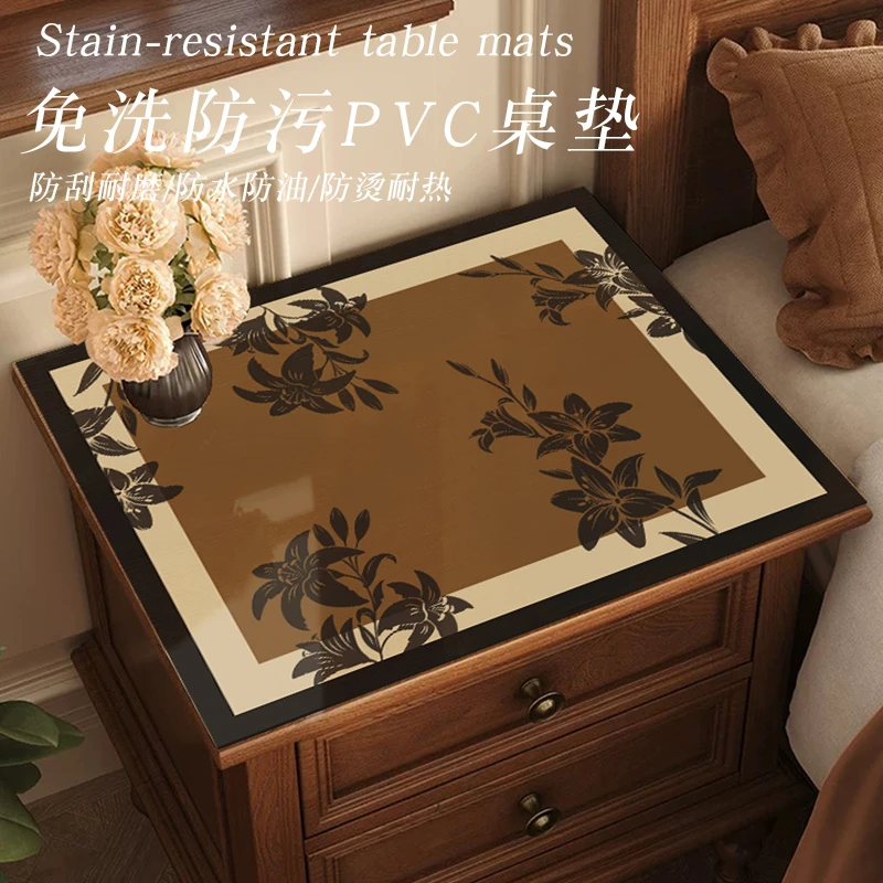 中古风高档床头柜垫美式防水防油免洗印花床头柜桌布复古风高级感