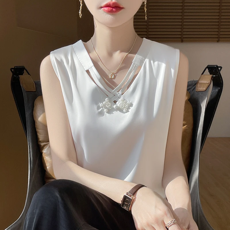 吊带背心仿真丝外穿西装西服醋酸缎面夏季新款打底衫国风内搭上衣