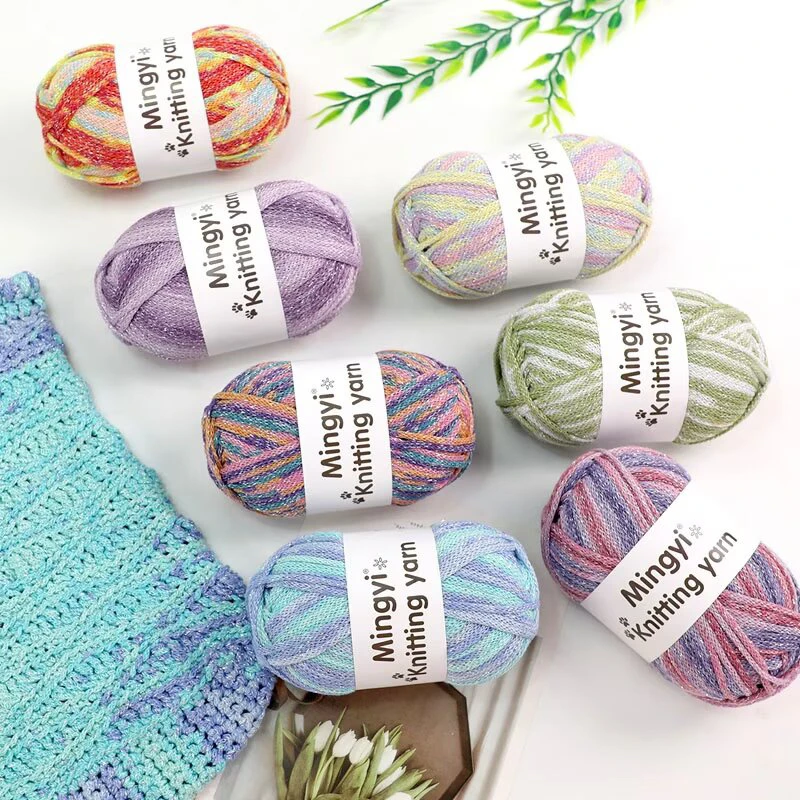 手工绒毛柔软diy涂鸦线闪线段染线2.5mm毛线团圆股纱用于钩针编织