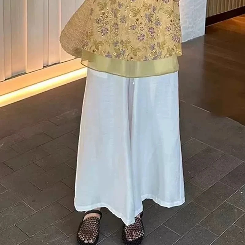 D999-2904【花海裤子】夏季新款韩系时尚松紧腰休闲松弛感阔腿裤女