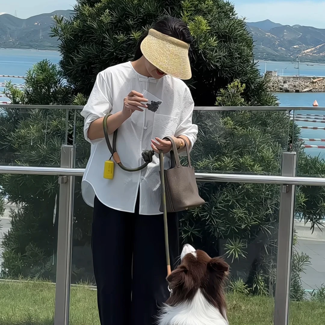 Ms.Qnn“中式盘扣”圆领盘扣高支细棉单口袋廓形衬衫上衣52T112 Q姐