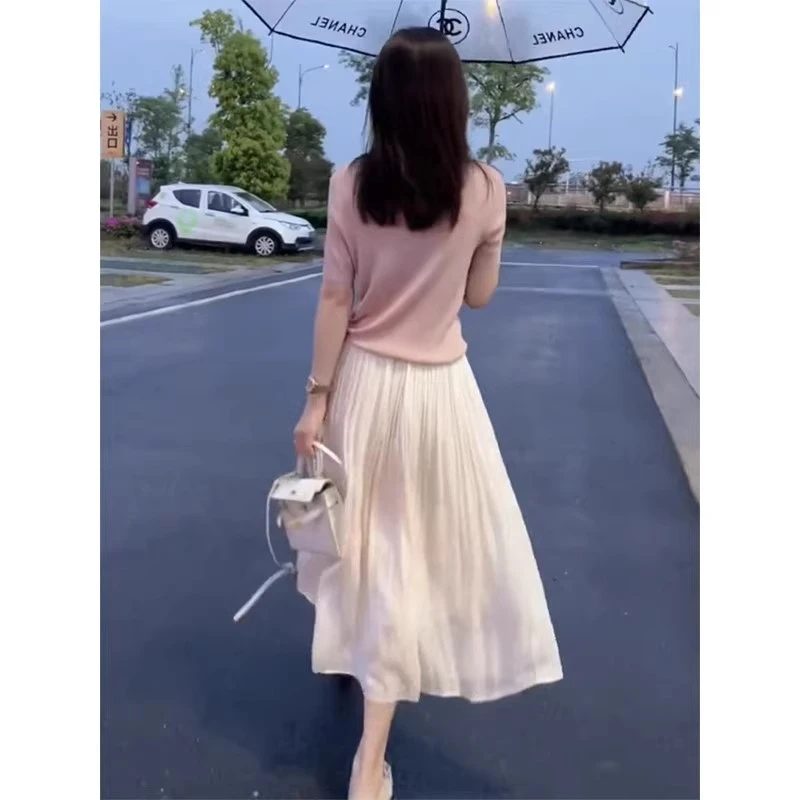 珠光感流光半身裙女2025遮胯显瘦仙女气质垂感a字裙夏季白色纱裙