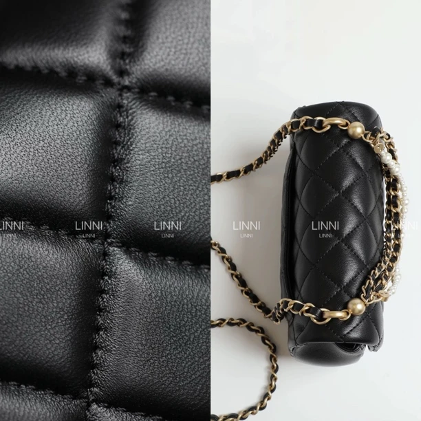 LINNI进口羊皮｜24新款珍珠链条方盒子包斜挎背腋下背包