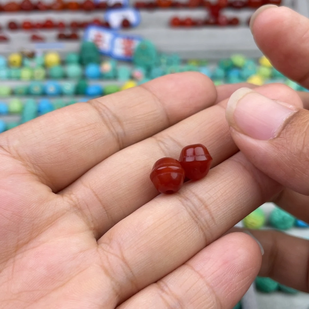 玛瑙/玉髓未镶嵌南红一对铃铛