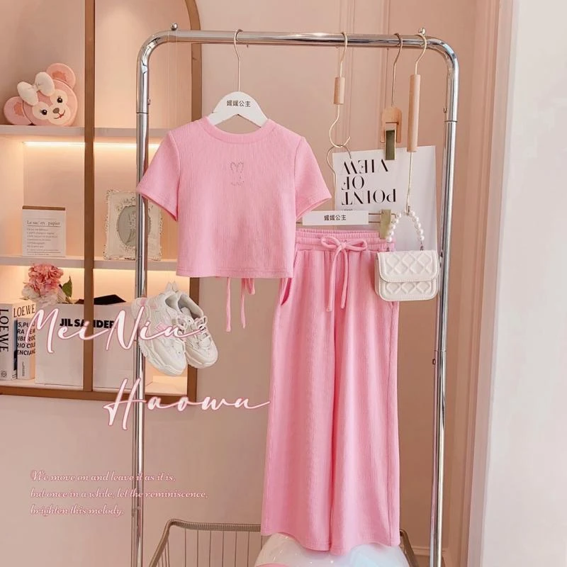 女童套装夏季2025新款儿童休闲两件套小女孩镂空子运动潮公主套装