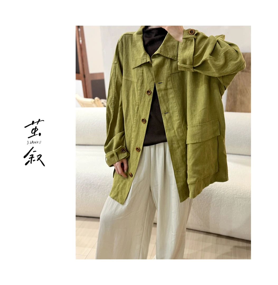 JIAN.XU慵懒风翻领纯色宽松型长袖外套设计感 衣长75胸围140
