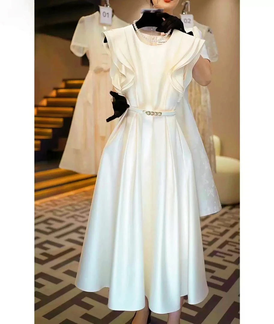 1112 【含腰带】法式气质名媛风高级感收腰纯色连衣裙（K27）