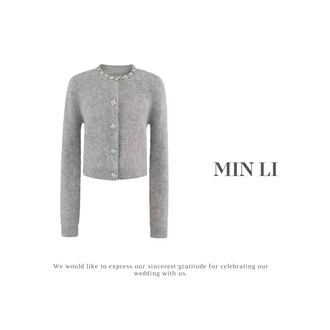 小米自留【 MIN LI 】设计师款小香重工镶钻针织开衫（垫肩可拆卸）